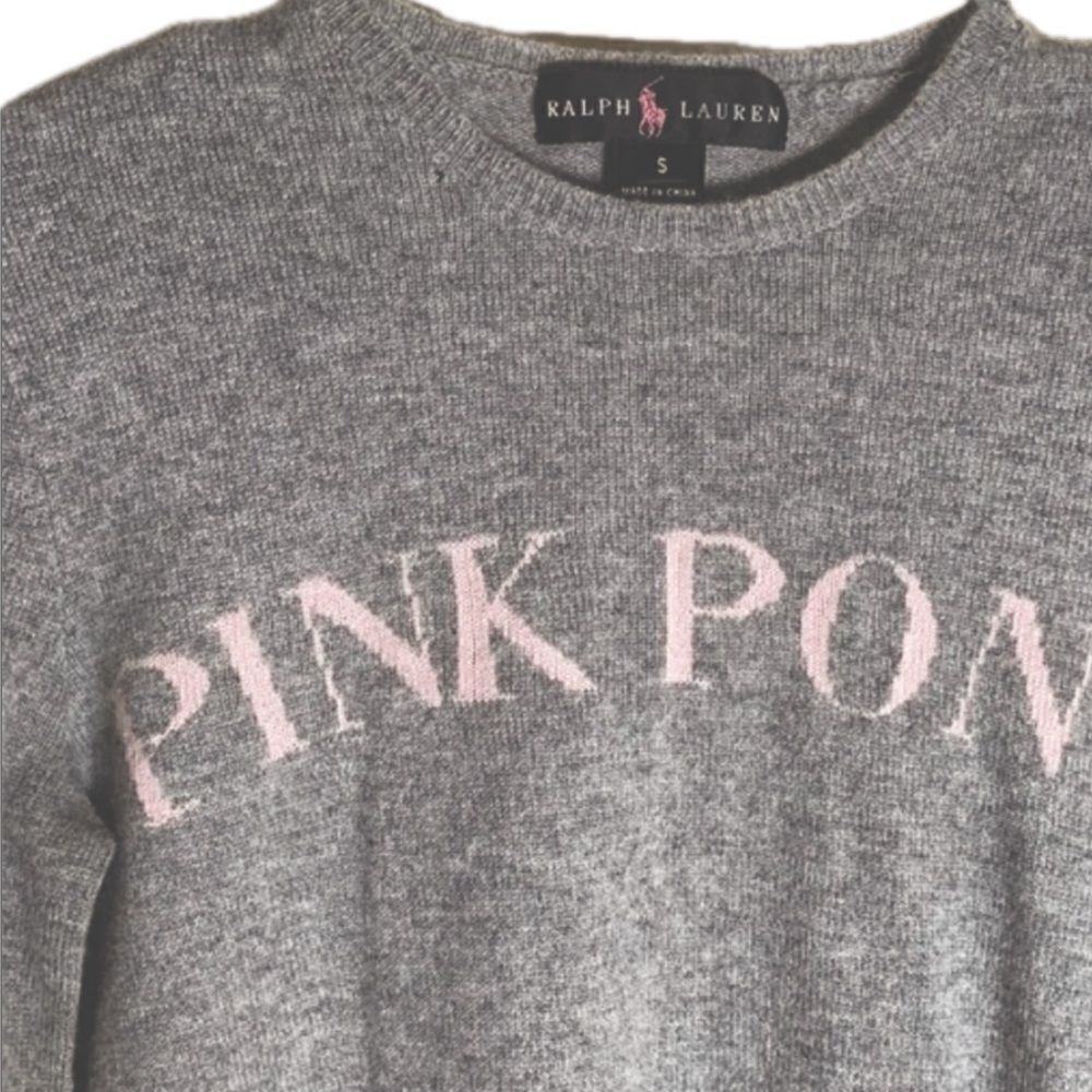 Ralph Lauren Pink Pony Gray Cashmere Crewneck Long-sleeved Sweater
